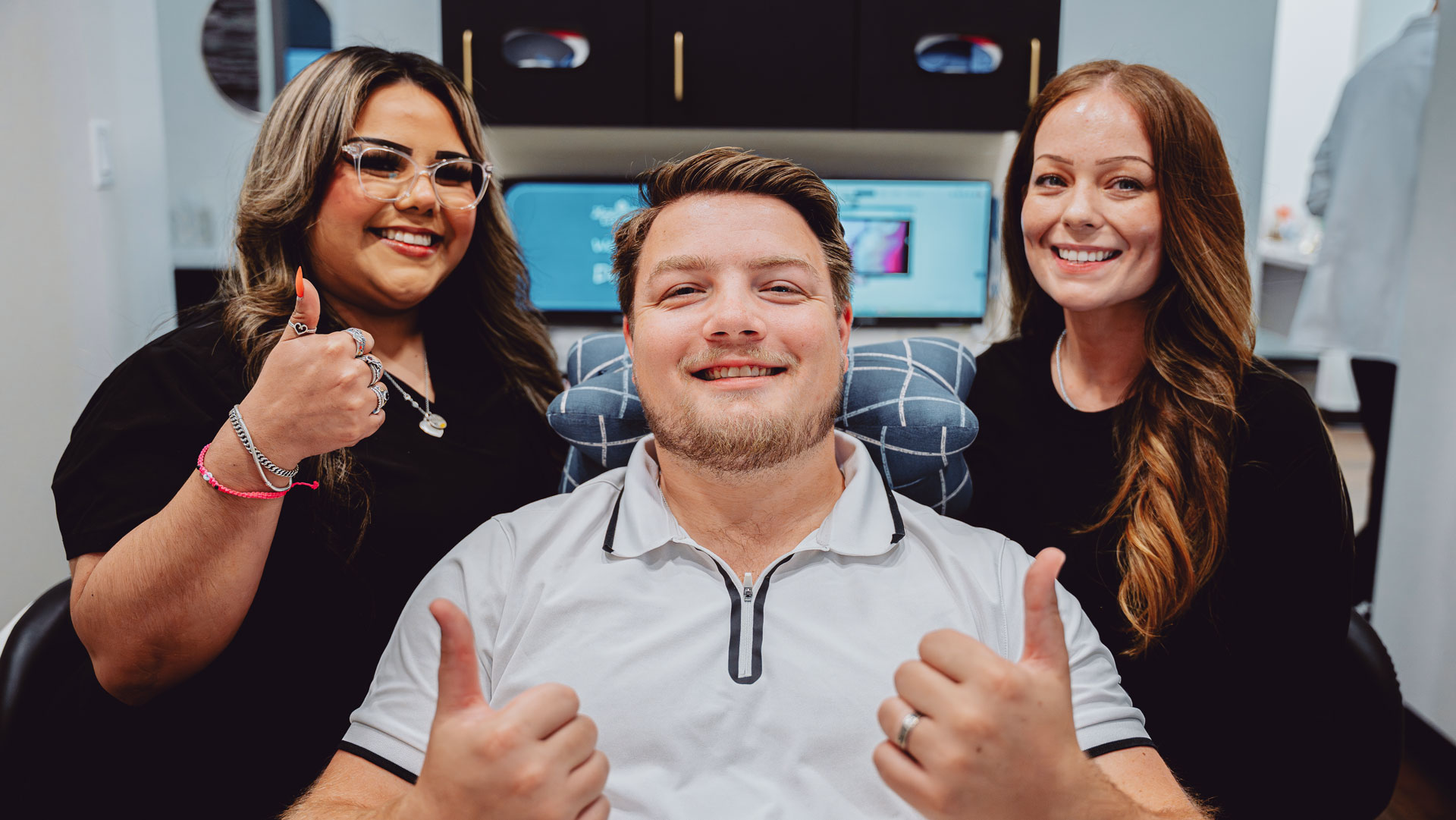 Patient and dentist smiling at Hometown Smiles Dentistry in League City, TX